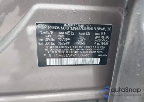 2019 Hyundai Santa Fe Limited 2.0T from USA, damaged, VIN 5NMS53AA9KH060686